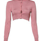 Pink Silk Cropped Crew Neck Cardigan Sweater
