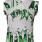White Green Pea Print Sleeveless Blouse Top