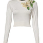 White Silk Lily Embellished Pullover Sweater