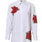White Rose Embroidery Collared Shirt Top