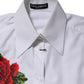 White Rose Embroidery Collared Shirt Top