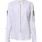 White Crystal Embellished Collared Shirt Top