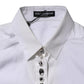 White Crystal Embellished Collared Shirt Top