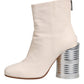 White Calf Leather Can Heel Boots Shoes