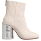 White Calf Leather Can Heel Boots Shoes