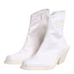 White Square Heel Zip Ankle Boots Shoes