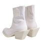 White Square Heel Zip Ankle Boots Shoes