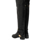 Black Leather Buckled High Boots Shoes