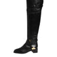 Black Leather Buckled High Boots Shoes