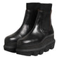 Black Chelsea Leather Pull On Women Ankle Boots Shoes