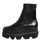 Black Chelsea Leather Pull On Women Ankle Boots Shoes