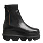 Black Chelsea Leather Pull On Women Ankle Boots Shoes