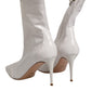 White Stiletto Heels Mid Calf Boots Shoes