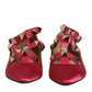 Red Gold Studded Pointed Toe Ballet Flats Shoes
