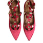 Red Gold Studded Pointed Toe Ballet Flats Shoes
