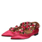 Red Gold Studded Pointed Toe Ballet Flats Shoes
