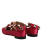 Red Gold Studded Pointed Toe Ballet Flats Shoes
