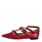Red Gold Studded Pointed Toe Ballet Flats Shoes