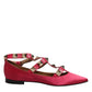 Red Gold Studded Pointed Toe Ballet Flats Shoes