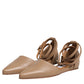 Beige Leather Pointed Toe Sandals Ballet Flat Shoes