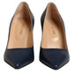Blue Leather Pointed Toe Block Heels Shoes