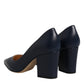 Blue Leather Pointed Toe Block Heels Shoes
