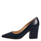 Blue Leather Pointed Toe Block Heels Shoes