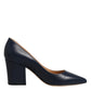 Blue Leather Pointed Toe Block Heels Shoes