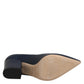 Blue Leather Pointed Toe Block Heels Shoes