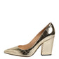 Gold Leather Pointed Toe Block Heels Shoes