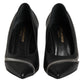 White Black Leather Pointed Toe Heels Shoes