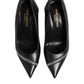 White Black Leather Pointed Toe Heels Shoes