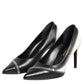 White Black Leather Pointed Toe Heels Shoes