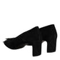 Black Suede Leather Slip On High Heels Pump Shoes