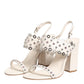 White Block Heeled Studded Quarter Strap Sandals Shoes