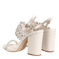 White Block Heeled Studded Quarter Strap Sandals Shoes
