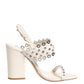 White Block Heeled Studded Quarter Strap Sandals Shoes