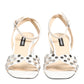 White Block Heeled Studded Wrap Strap Sandals Shoes