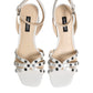 White Block Heeled Studded Wrap Strap Sandals Shoes
