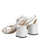 White Block Heeled Studded Wrap Strap Sandals Shoes