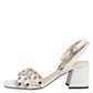 White Block Heeled Studded Wrap Strap Sandals Shoes