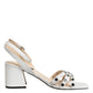 White Block Heeled Studded Wrap Strap Sandals Shoes