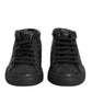 Black Leather Lace Up Mid Top Sneakers Shoes