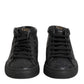 Black Leather Lace Up Mid Top Sneakers Shoes