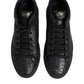 Black Leather Lace Up Mid Top Sneakers Shoes
