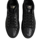 Black Leather Lace Up Mid Top Sneakers Shoes