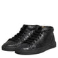Black Leather Lace Up Mid Top Sneakers Shoes