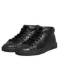 Black Leather Lace Up Mid Top Sneakers Shoes