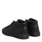 Black Leather Lace Up Mid Top Sneakers Shoes