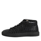 Black Leather Lace Up Mid Top Sneakers Shoes